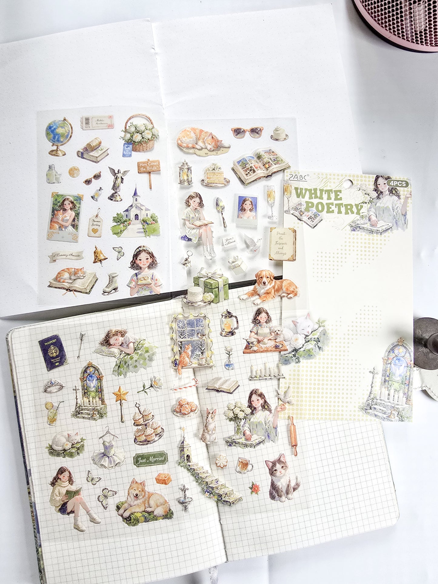 MQQL-605 | White Poetry Girls Aesthetic PET Sticker | 4pcs Sticker | 100*150mm