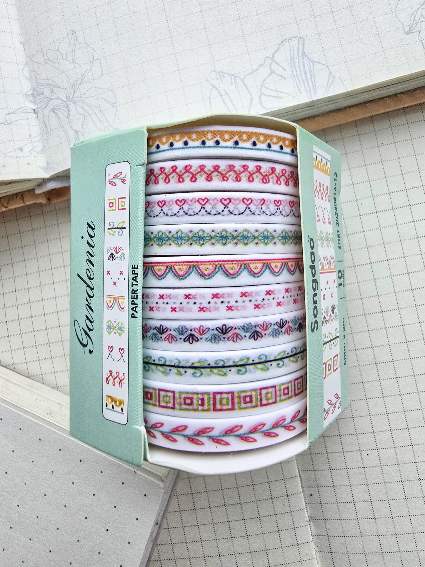 0816-12 Gardenia Thin Washi Tape Set of 10 Washi tapes | Japanese Washi Paper | 2 Meter each |