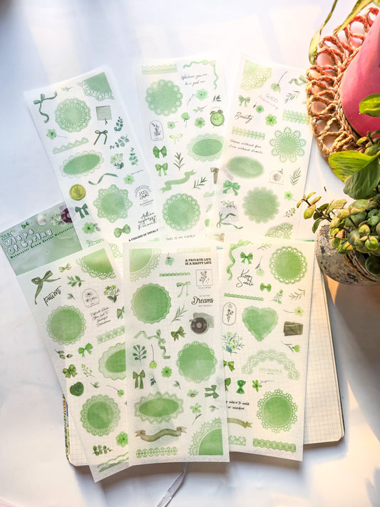 SCMJ602 - material pack watercolor dream series ins wind and paper hand curtain retro film DIY sticker| Green