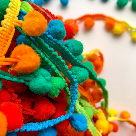#1 Pom Pom Lace Multicolor 2 mtr | Pom pom Size : approx 10mm