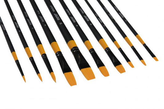 BRUSTRO Artist’ Gold Taklon Set Of 10 Brushes for Acrylics, Oil and Watercolour.