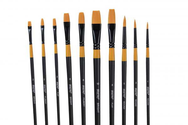 BRUSTRO Artist’ Gold Taklon Set Of 10 Brushes for Acrylics, Oil and Watercolour.