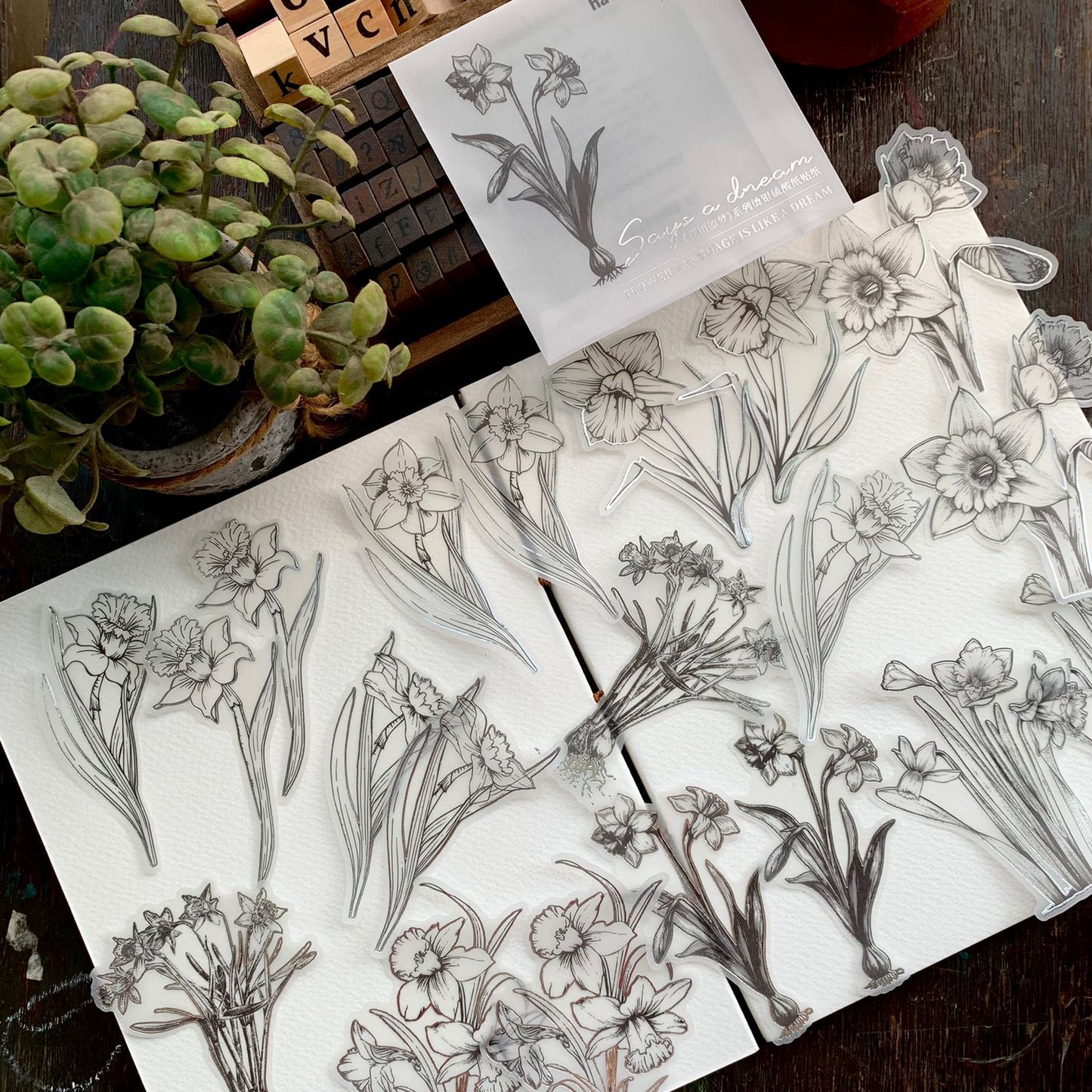HYRM006 FLOWER STICKER with SILVER BORDER 20PC