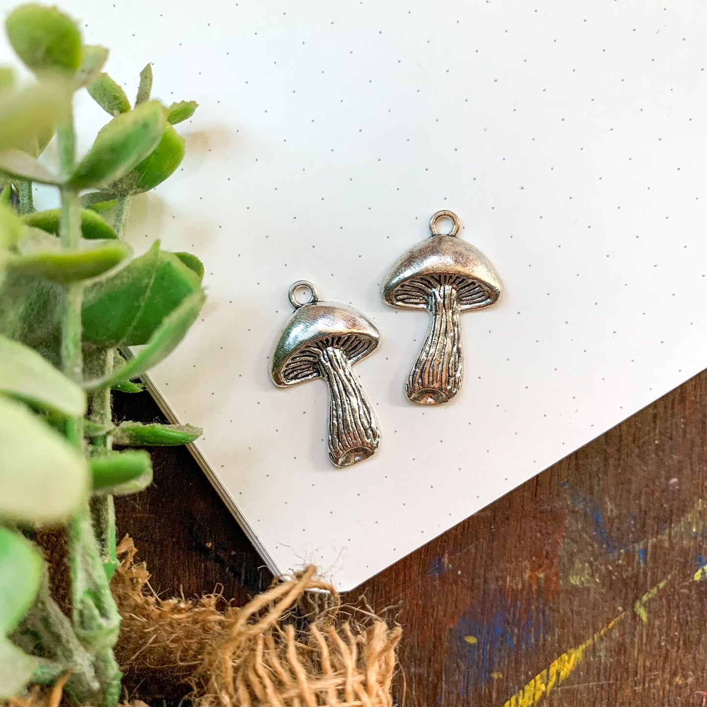 Mushroom Charm Silver Color 4 Pcs