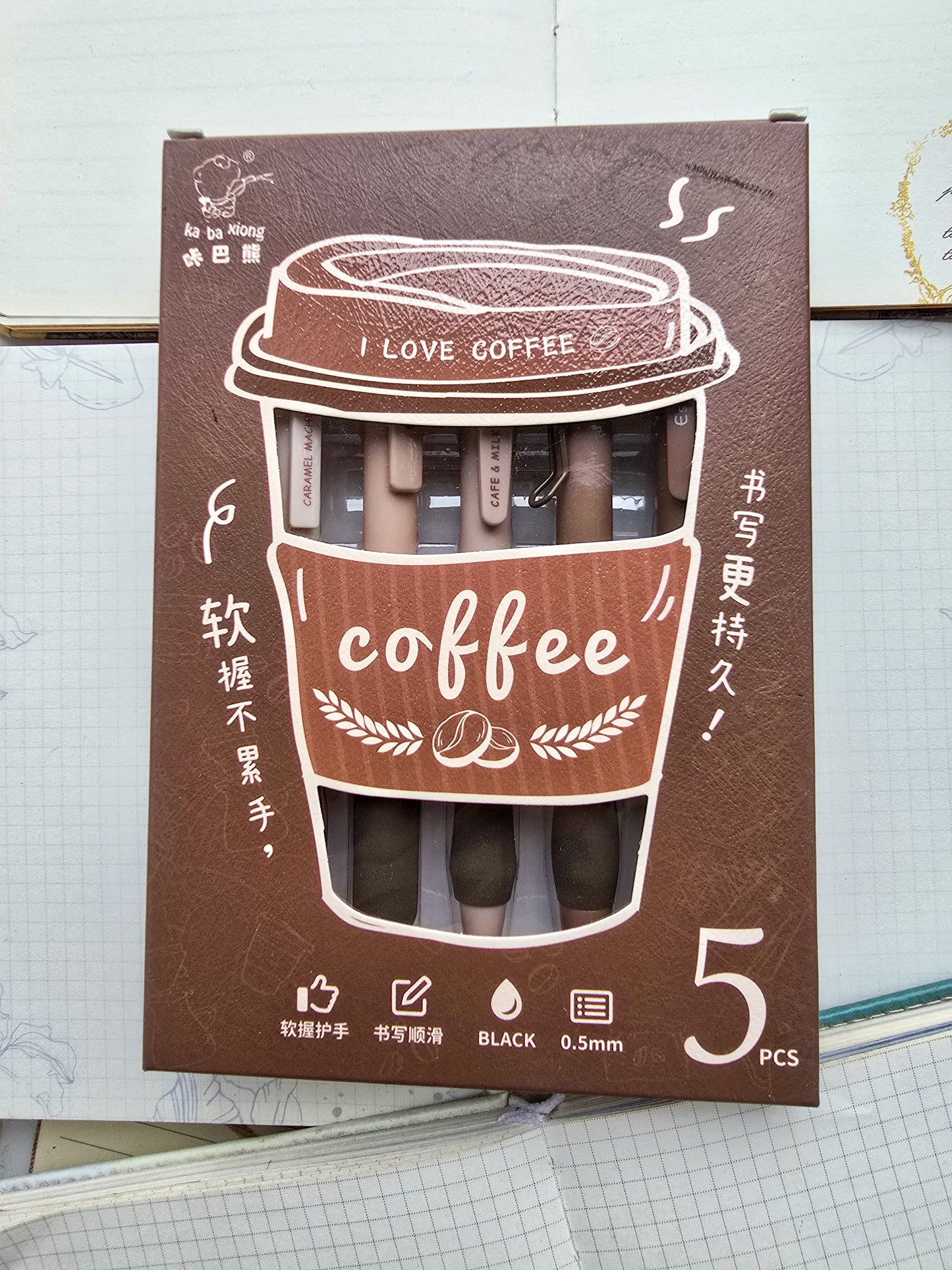 Kbx6041c Kawaii Pen Set of 5 | Black ink 0.5 mm nib | brown