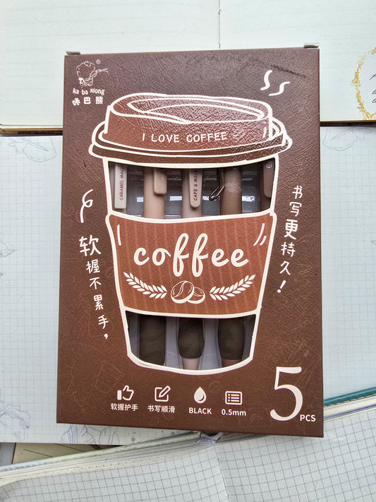 Kbx6041c Kawaii Pen Set of 5 | Black ink 0.5 mm nib | brown