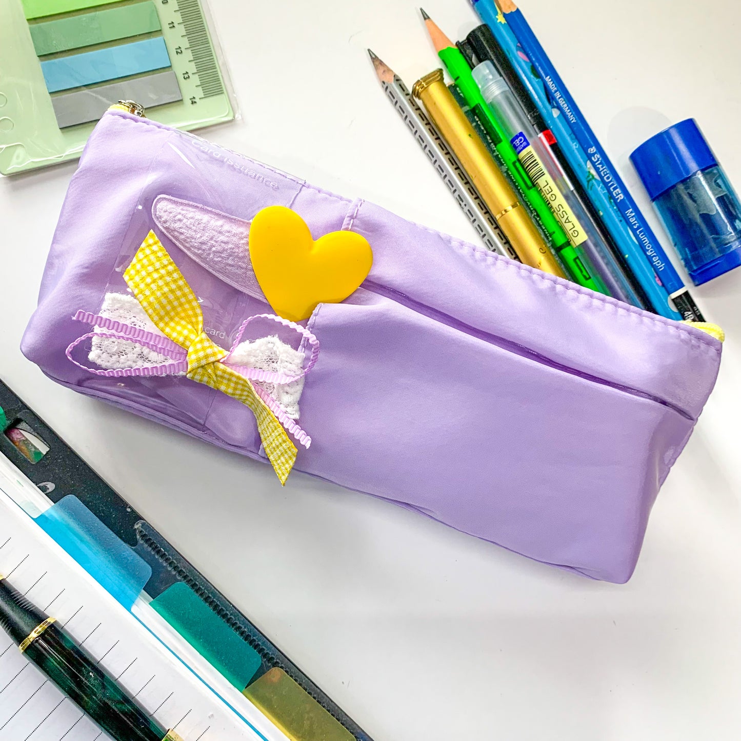 Pencil Fabric Bag With 2 Adorable Hair Clip Purple| 8X3 in