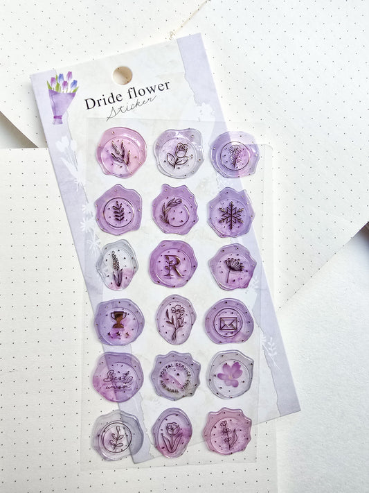 ZWBL-02 Wax Seal Flower Sticker| Daiso Luxury Deco Sticker|3d Wax Seal Floral Sticker|1 Sheet 9x20.5cm|Purple Theme| Lunar