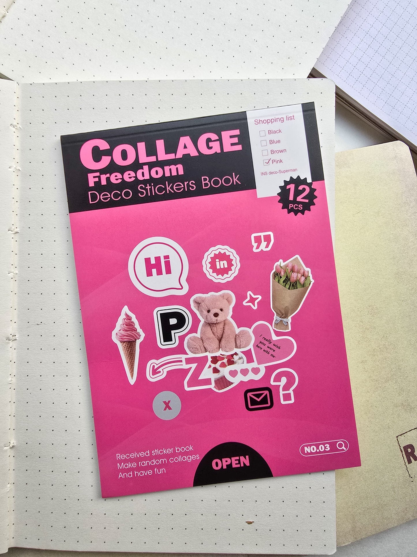 Wxth Journal Paper Sticker Book Pink | 12 Pages Pre Cut Sticker