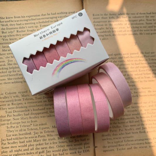 Pink Washi Tape Set | Solid Color | Length 2mtr Each | 6 Pcs Set | Width 10mm each