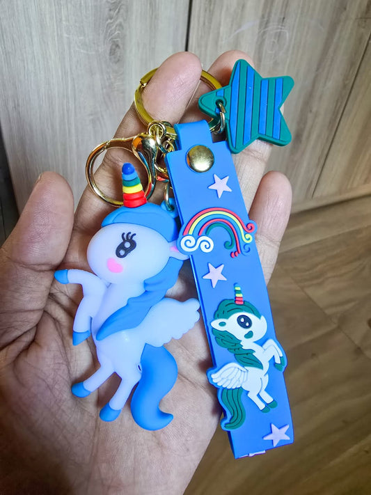 Unicorn Key Chain| Cartoon Fairytale Rainbow Horse Key Chain| Sky Blue