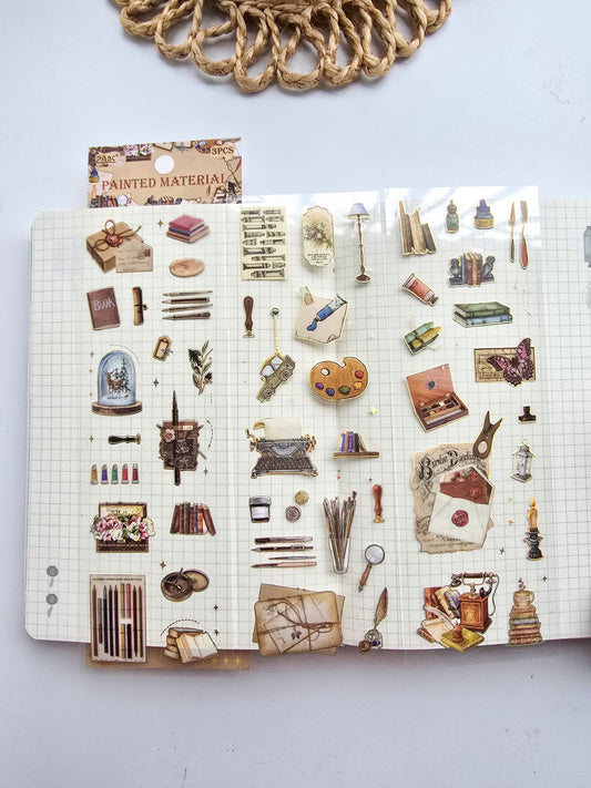 ZGWY-402| PAINTED MATERIAL| Transparent Pet Sticker 3 Sheets| Vintage Sticker