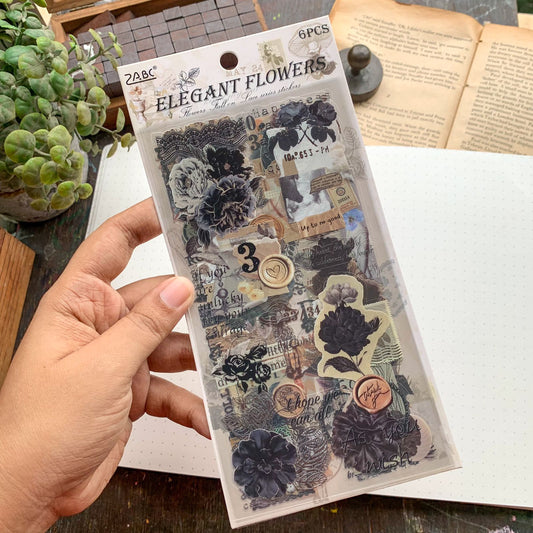 DS-THF-4-EF(KQ|G-9| PET  Journal Paper Sticker Elegent flower | 6 sheets | 95*180mm |