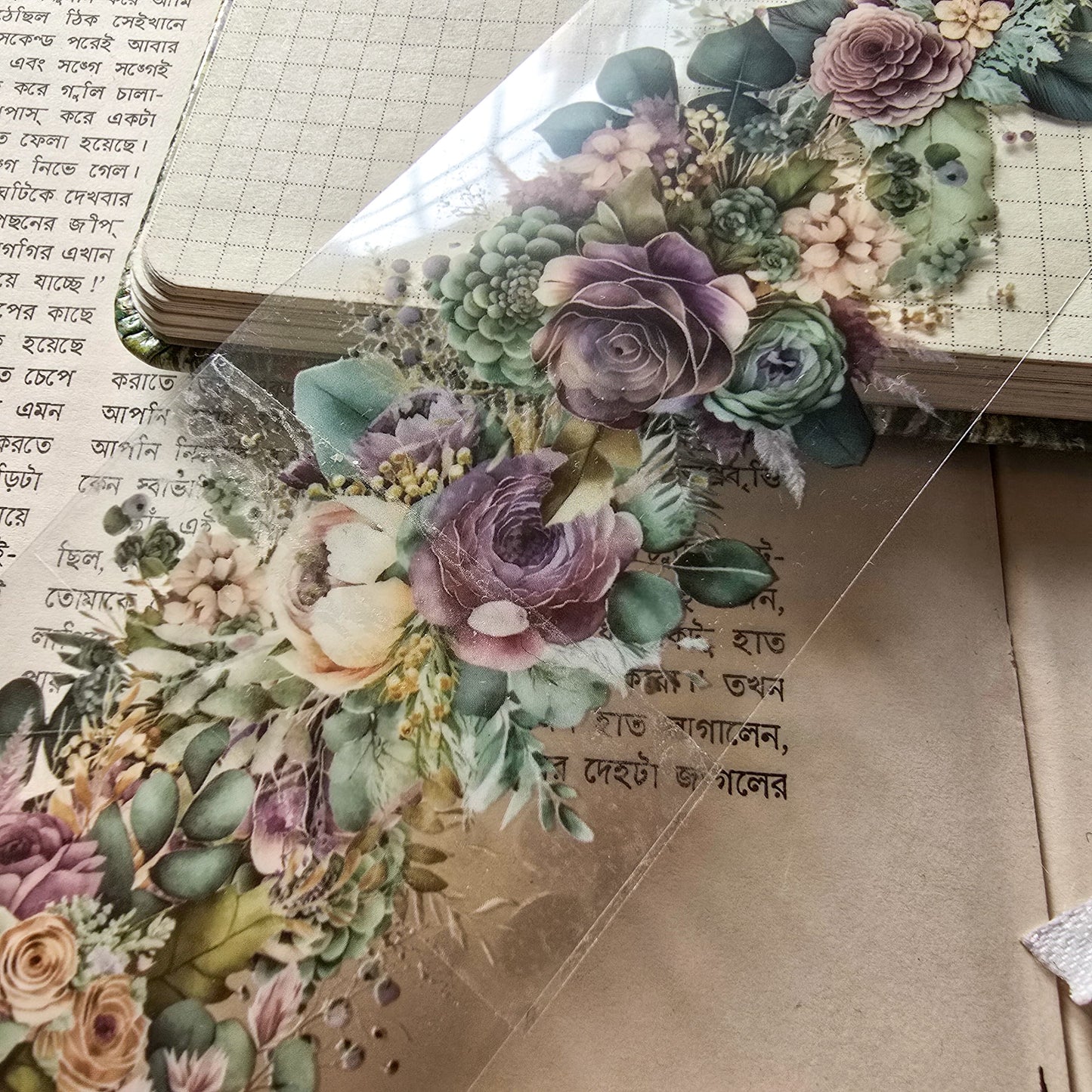 HHLN101 -E Flower Pet sticker Roll Green| Floral Journal Sticker Retro Pet sticker