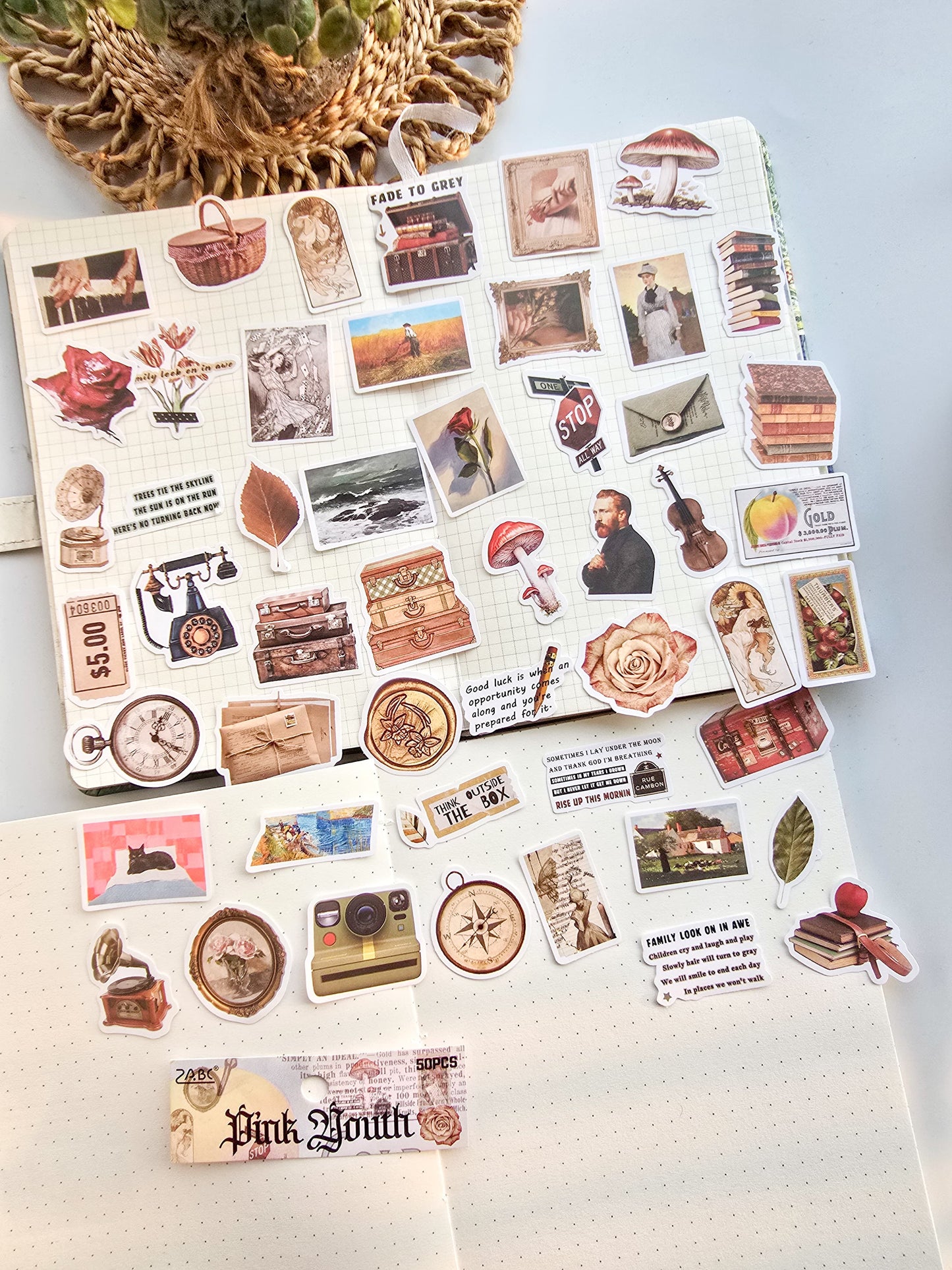 FGHSJ605 - sticker bag retro recycling set series hand account material mobile phone box creative stickers