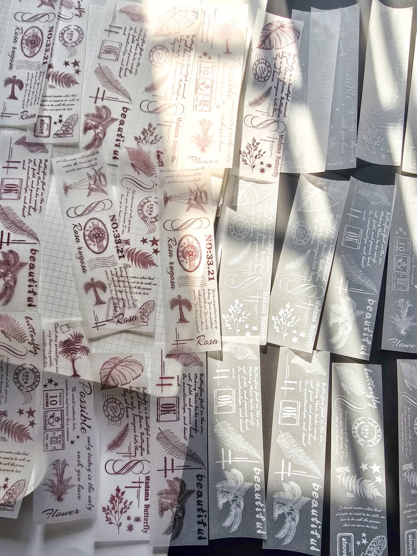 NNHY803 - sticker this murmur flower series creative retro sulphuric acid paper white ink hand account material 30 sheets into