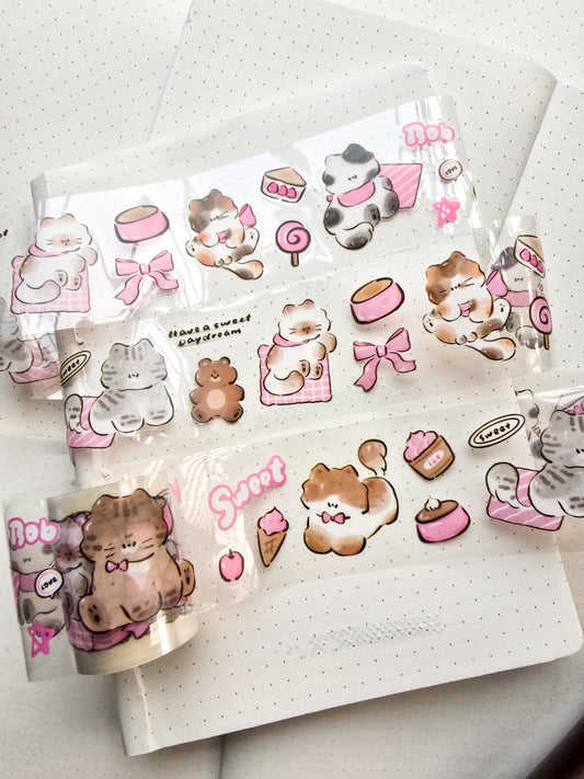 Gmrz202  Cat Fun Kawaii Precut PET Sticker Roll Pink | 1pcs