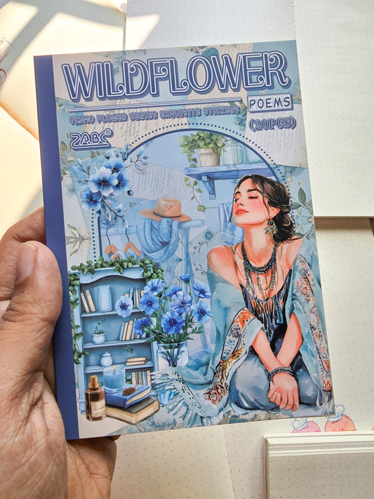 YMHM-403 WILD FLOWER|Home Girl Blue Theme Pre-cut Sticker Book| Flower Vine Series| Vintage Character| Floral Landscape Material Collage Sticker Book|105*148mm 20 Pcs