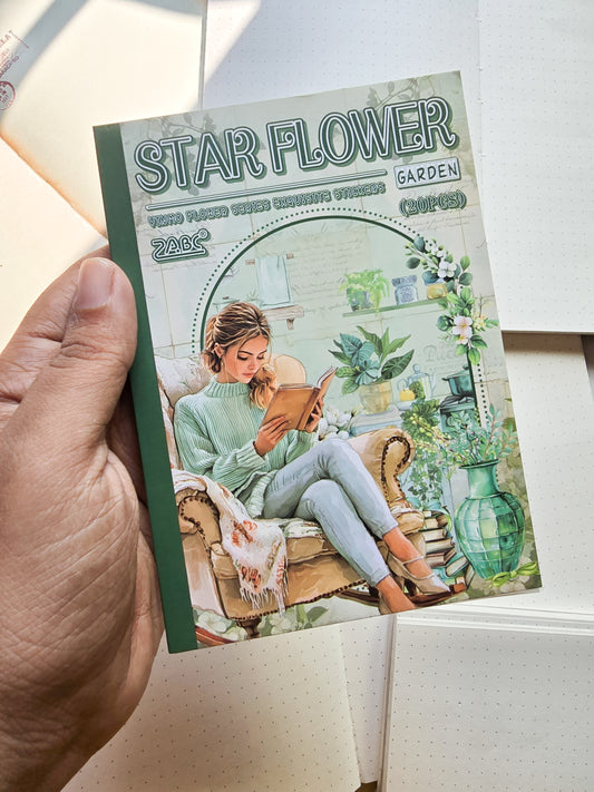 YMHM-401 STAR FLOWER| Home Girl Green Theme Pre-cut Sticker Book| Flower Vine Series| Vintage Character| Floral Landscape Material Collage Sticker Book|105*148mm 20 Pcs