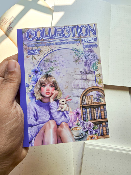 YMHM-404 COLLECTION| Home Girl Purple Theme Pre-cut Sticker Book| Flower Vine Series| Vintage Character| Floral Landscape Material Collage Sticker Book|105*148mm 20 Pcs
