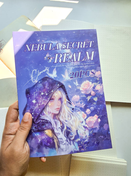 HYSG-805 NEBULA SECRET REALM| Vintage Aesthetic Journal Sticker Book| Western Sticker Book Desert Theme| Purple  Series|235*168mm 20 Sheets|10Pc Pet Sticker+10Pc Translucent Sticker