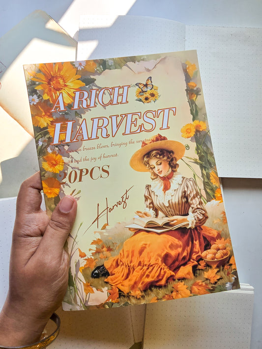 HYSG-807 A RICH HARVEST| Vintage Aesthetic Journal Sticker Book| Western Sticker Book Desert Theme| Yellow Series|235*168mm 20 Sheets|10Pc Pet Sticker+10Pc Translucent Sticker