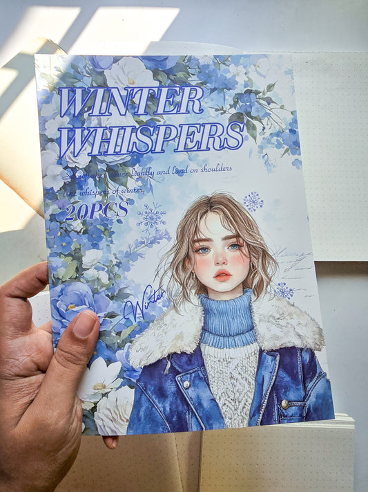 HYSG-802 WINTER WHISPERS| Vintage Aesthetic Journal Sticker Book| Western Sticker Book Desert Theme| Blue Series|235*168mm 20 Sheets|10Pc Pet Sticker+10Pc Translucent Sticker
