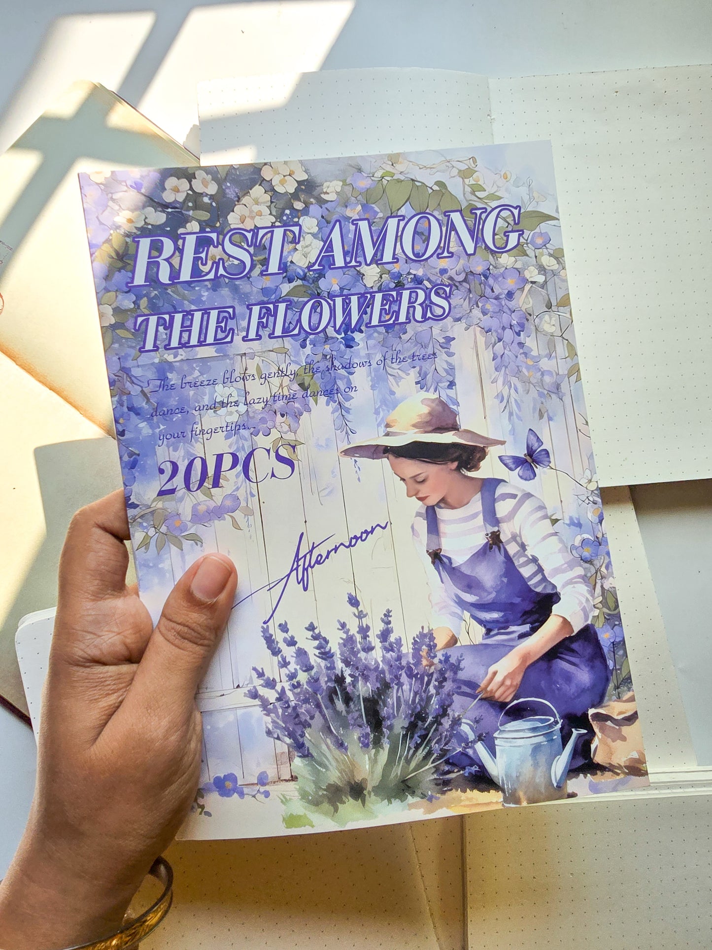 HYSG-808 REST AMONG THE FLOWERS| Vintage Aesthetic Journal Sticker Book| Western Sticker Book Desert Theme| Purple Series|235*168mm 20 Sheets|10Pc Pet Sticker+10Pc Translucent Sticker