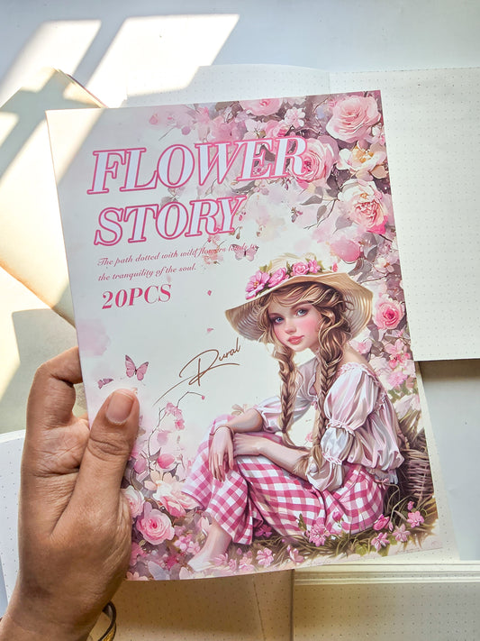 HYSG-801 FLOWER STORY| Vintage Aesthetic Journal Sticker Book| Western Sticker Book Desert Theme| Pink Series|235*168mm 20 Sheets|10Pc Pet Sticker+10Pc Translucent Sticker
