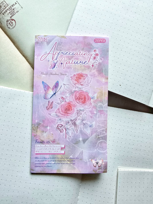JSZR-401 Flower Shadow Years| Transparent Pet Sticker| Floral Sticker|180*100mm 20Pcs|Pink Theme