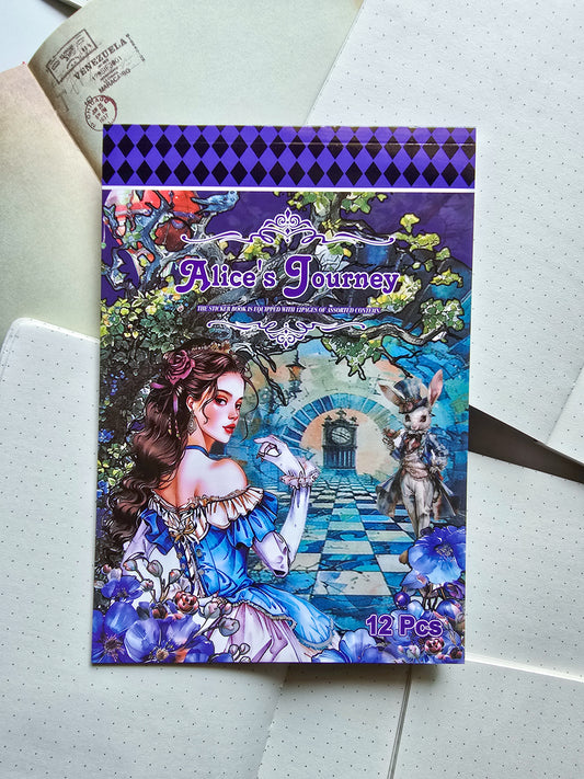 WX-TP #3 Alice's Journey Paper Sticker Book |Blue Series| Pre-cut Journal Sticker Book