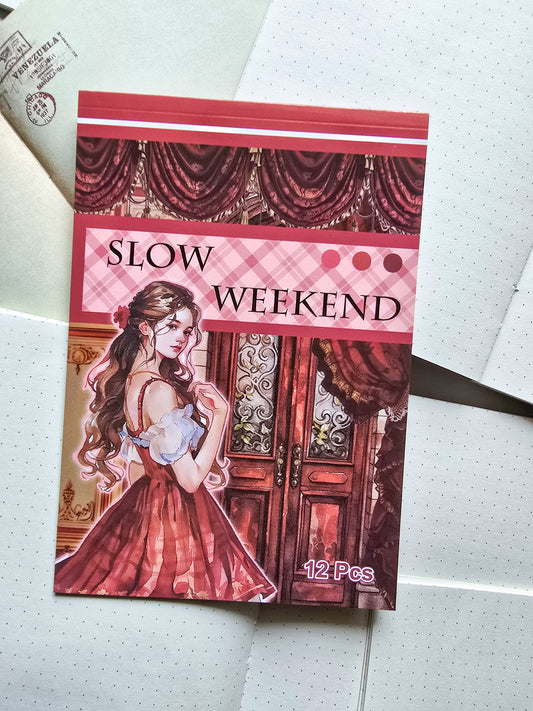 WX-TP #2 Slow Weekend Paper Sticker Book |Red Series| Pre-cut Journal Sticker Book
