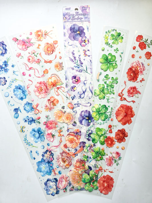 HSJJ-604 Floral Long Sticker Set |Transparent Floral Stickers Colorful | 60*380mm | 6 Sheets