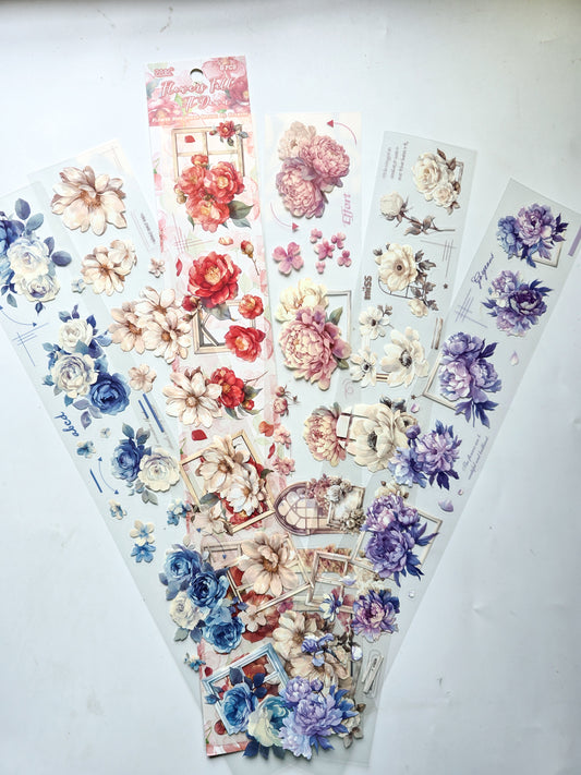 HSJJ-601 Floral Long Sticker Set |Transparent Floral Stickers Colorful | 60*380mm | 6 Sheets