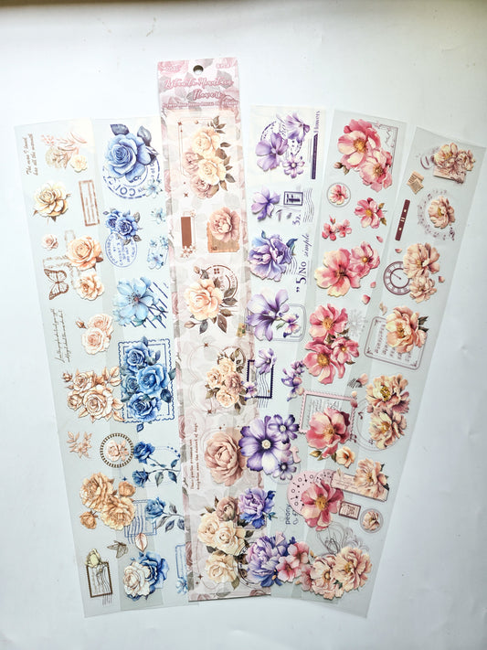 HSJJ-605 Floral Long Sticker Set |Transparent Floral Stickers Colorful | 60*380mm | 6 Sheets