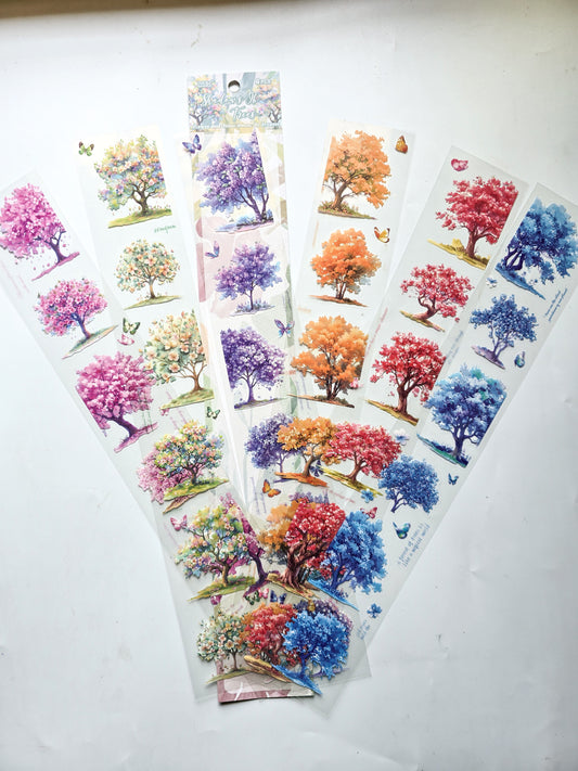 HSJJ-603 Tree Long Sticker Set |Transparent Tree Stickers Colorful | 60*380mm | 6 Sheets