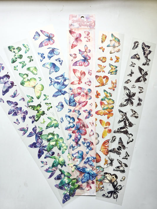 HSJJ-602 Butterfly Long Sticker Set |Transparent Butterfly Stickers Colorful | 60*380mm | 6 Sheets