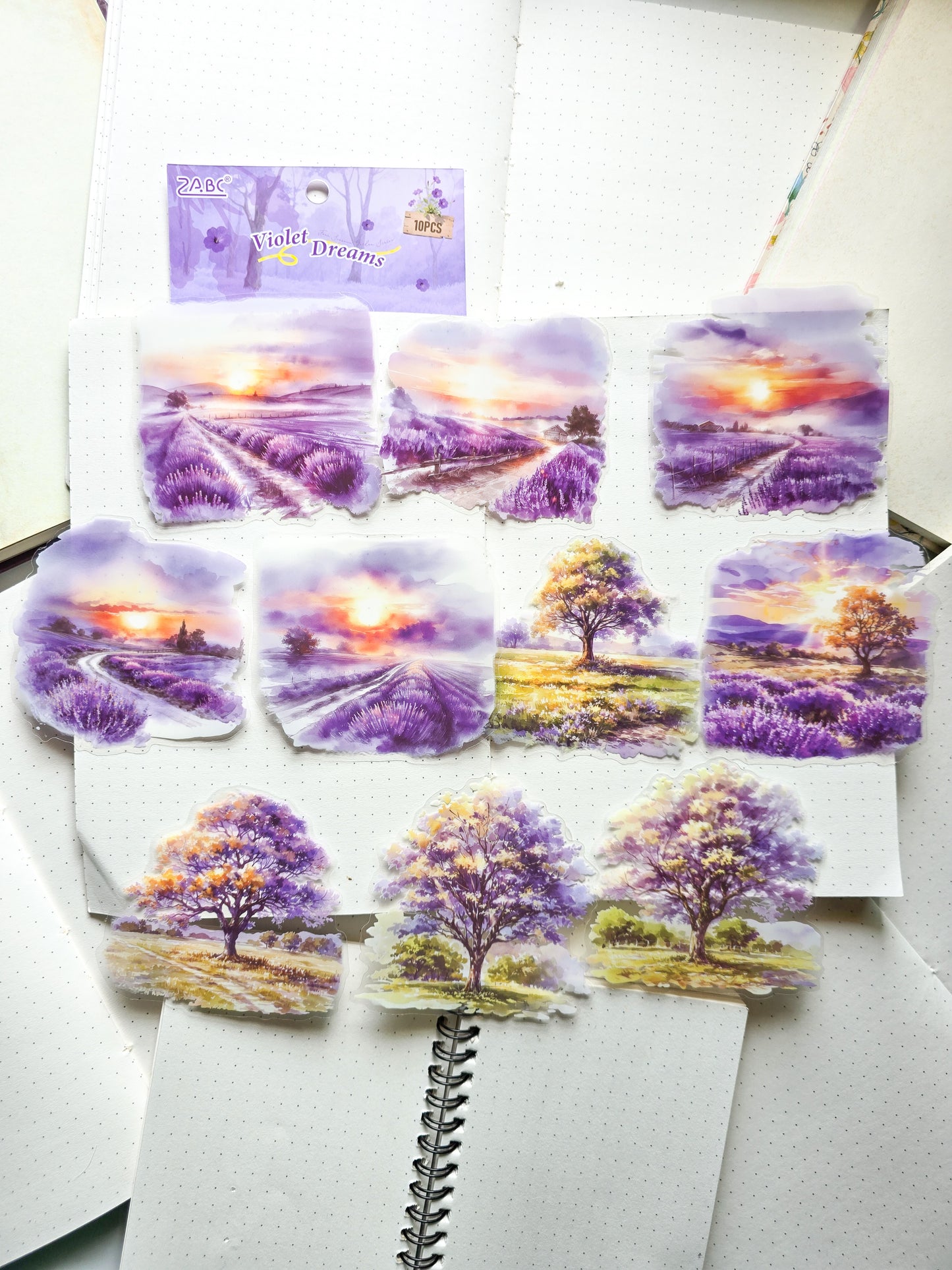 SJWY-402 Violet Dreams| Transparent Pet Sticker| Scenery Theme Season Series |81-90mm 10Pcs|Purple Theme