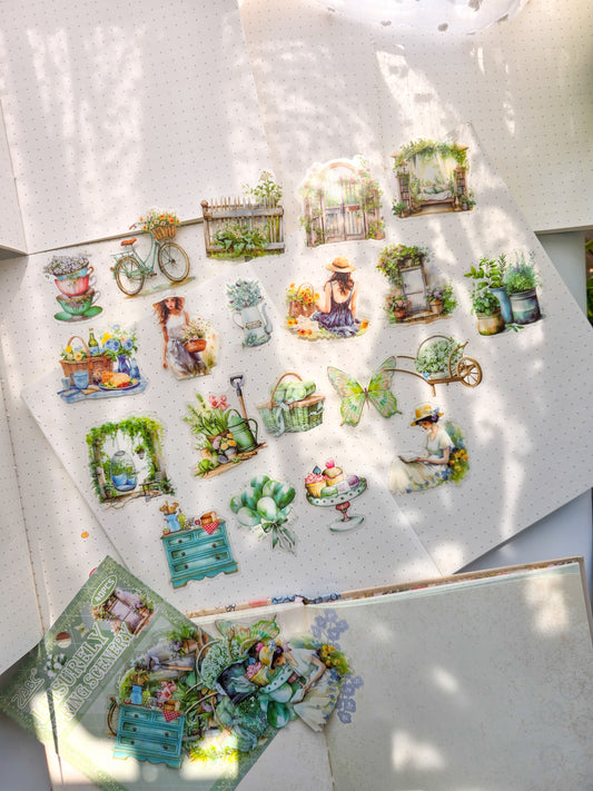 MDBL-606 LEISURELY SPRING SCENERY| Transparent Pet Sticker| Green Theme|55*55mm 40 Pcs
