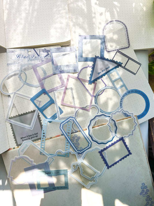 DGSH-404 Blue Freeze| Vintage Story Frames Collection| Transparent Pet Sticker| 28-72mm 30Pcs
