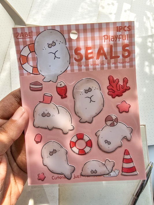 QXSS-12-10-Playful SEALS | Animal Fluffy Sticker Seals 1 Sheet
