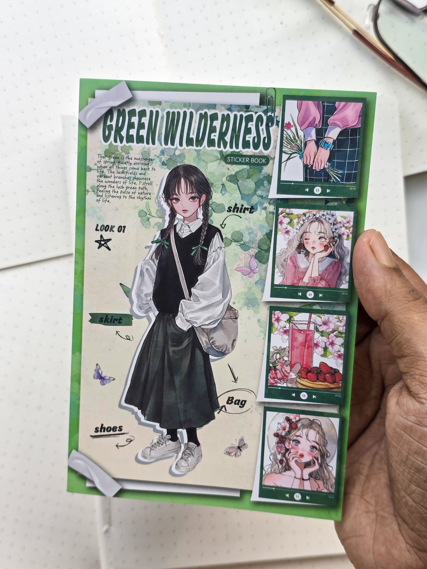 HYHS-401 GREEN WILDERNESS| Journal Character Green Theme Pet Sticker Book| 150*100mm 20Pcs