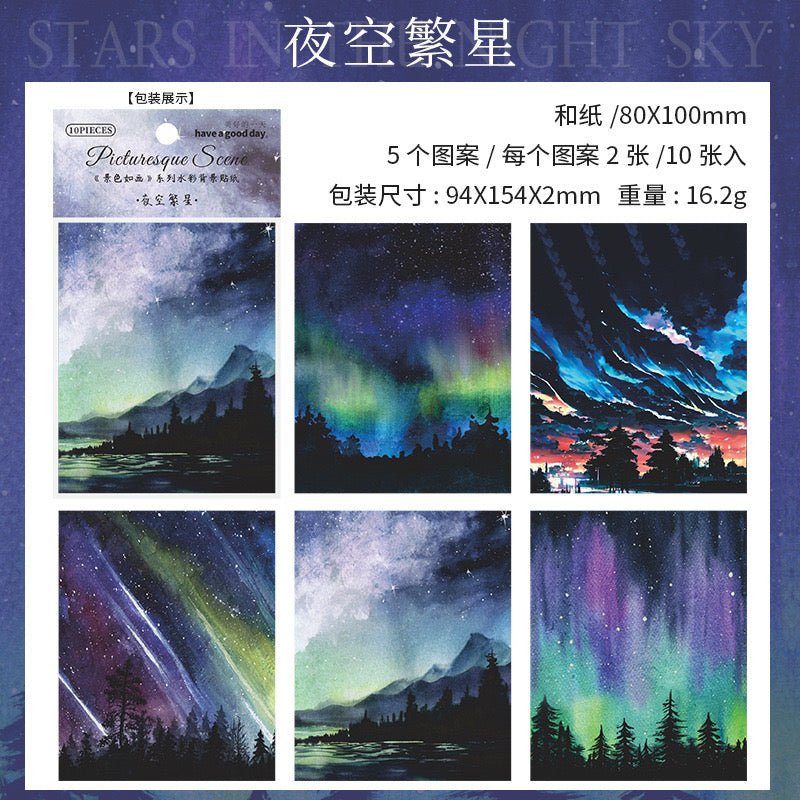 MHD-JSRH005-Scenery Theme Transparent Stickers | 80x100mm | 5 Designs 2 Each | 10 Stickers Total