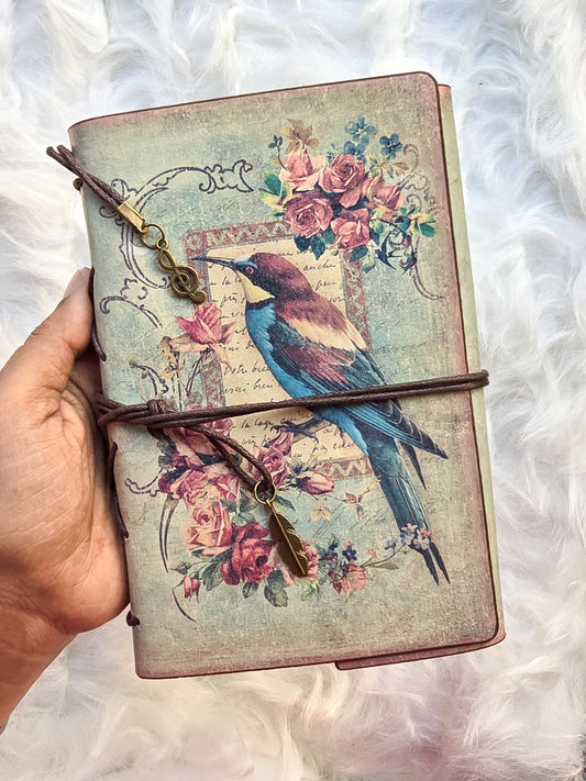 Vintage Leather Diary Notebook Detachable A5 Sheets Kingfisher |90 Sheets/180 Pages