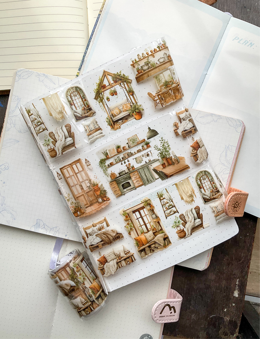 MHD-SHJL001|Cramp Living|Slow Life Sticker| Transparent  Pet Sticker Roll | Household Theme| 2mm|Pre cut