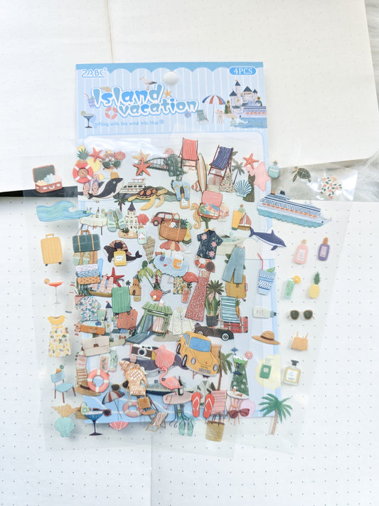 Fsxq604|G-9| Island Vacation Pet Transparent Sticker | 150*100mm 4 Sheet