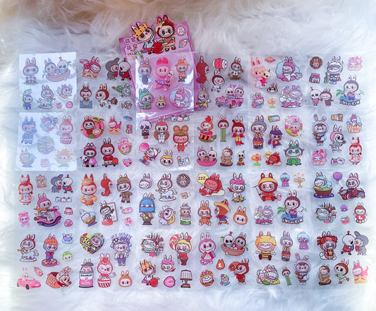 CYD-E #8 LABUBU PINGU| Cute Cartoon Character Transparent Sticker Sheet| 80x80mm