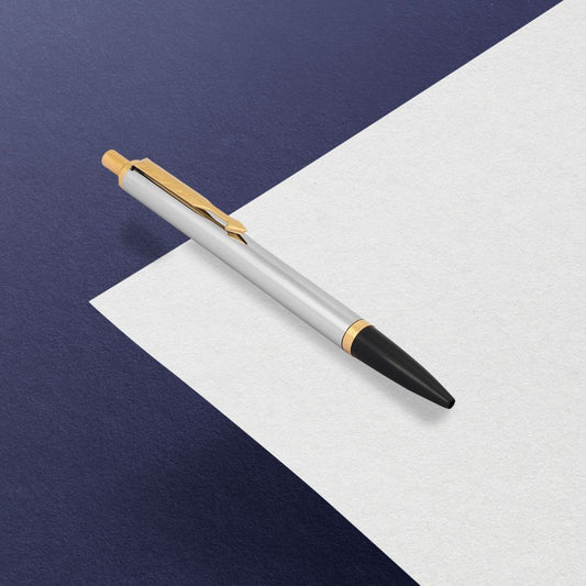 Parker Latitude Shiny Chrome Gold Trim Ball Pen  | Fine Point | Blue Ink | Refillable