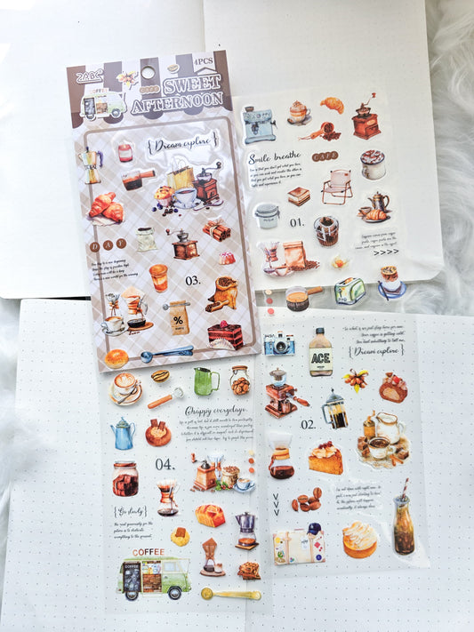 Ymcx401|G-9| Sweet Afternoon Pet Sticker Coffee | 4 Sheet 100*150 mm