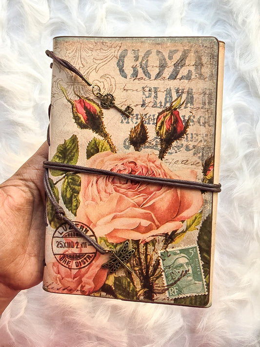 Vintage Leather Diary Notebook Detachable A5 Sheets Rose  |90 Sheets/180 Pages